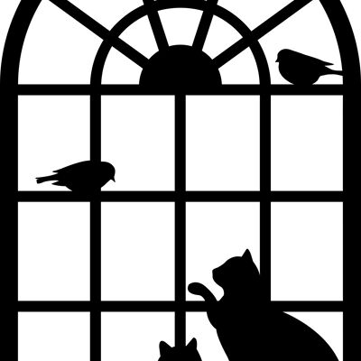 Murale "Deux chats et oiseaux"