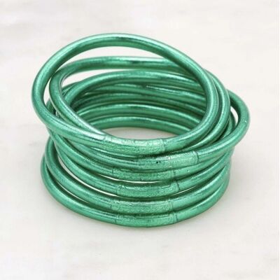 Bracciale rigido buddista spesso con mantra taglia XS - Verde