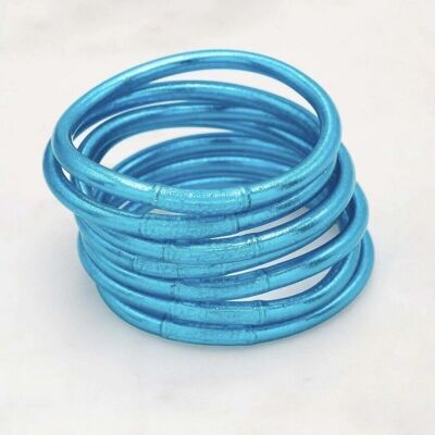 Bracciale rigido buddista spesso con mantra taglia S - Blu