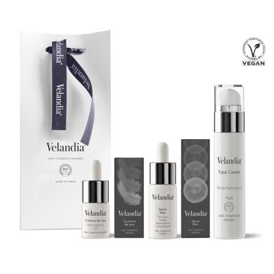 Vegan pack - Men's cosmetics. (Face cream, anti-aging serum and eye contour).