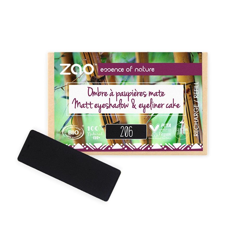 ZAO Recambio de sombra de ojos rectangular 206 Black / eyeliner cake * orgánico y vegano