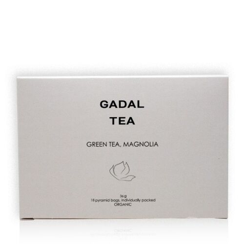 Green Tea-Magnolia CERTIFIED ORGANIC Tea, 18 pyramids individually packed