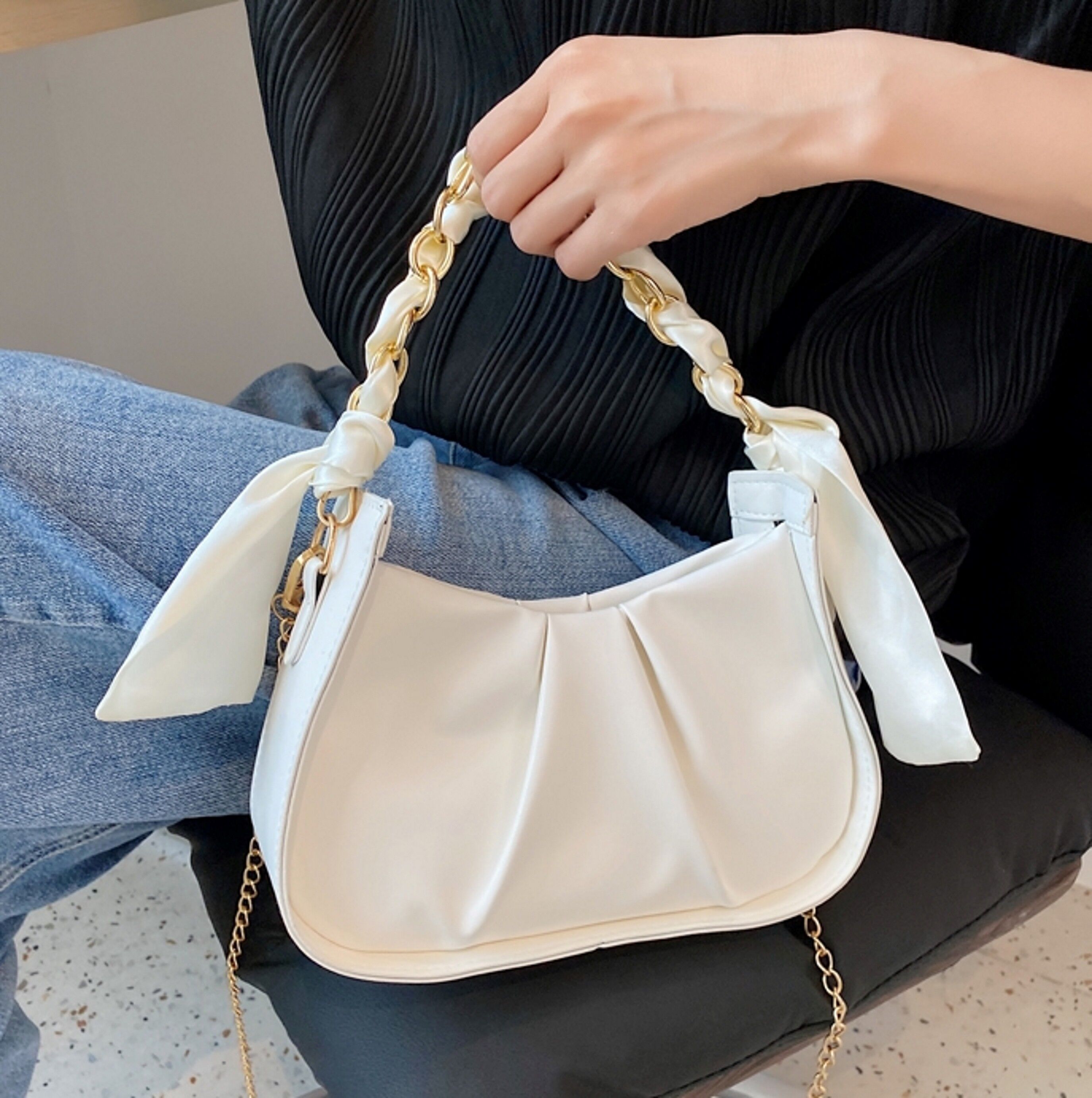 AnBeck borsa a tracolla piccola / borsa a tracolla estiva elegante con 2 maniglie per il trasporto opzionali (bianco)