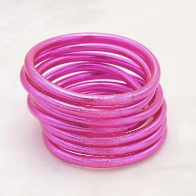 Bracciale rigido buddista spesso con mantra taglia M - Fucsia