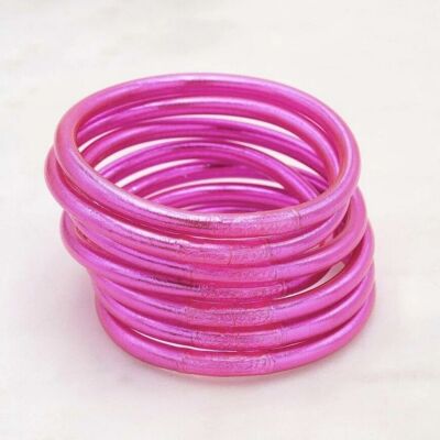 Bracciale rigido buddista spesso con mantra taglia L - Fucsia