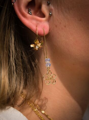 Boucles d'oreilles fil en plaqué or , Opaline et fleurs 1
