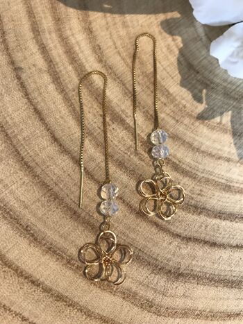 Boucles d'oreilles fil en plaqué or , Opaline et fleurs 2