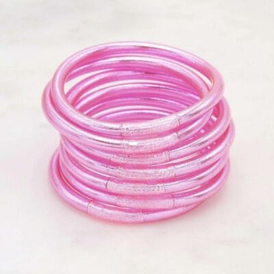 Brazalete grueso budista con mantra talla M - Rosa