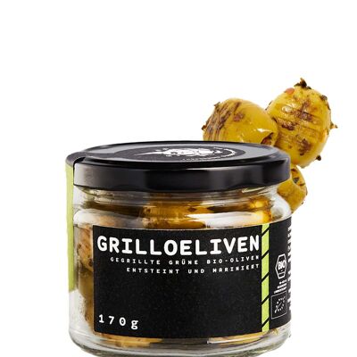 Grilled organic olives green 170 g - marinated with herbs and bukovo