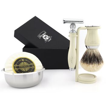 Kit de rasage Haryali's Grace 2 Range - Ivoire - Silver Tip Badger - Rasoir de sécurité à double tranchant