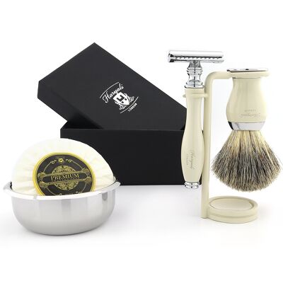 Kit de afeitado Haryali's Grace 2 Range - Ivory - Super Badger - Maquinilla de afeitar de seguridad de doble filo