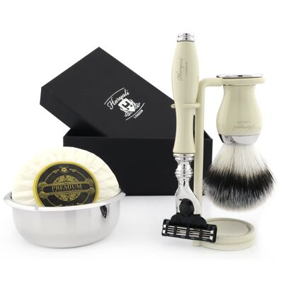 Kit da barba Haryali's Grace 2 Range - Avorio - Punta argentata sintetica - Rasoio a 3 bordi