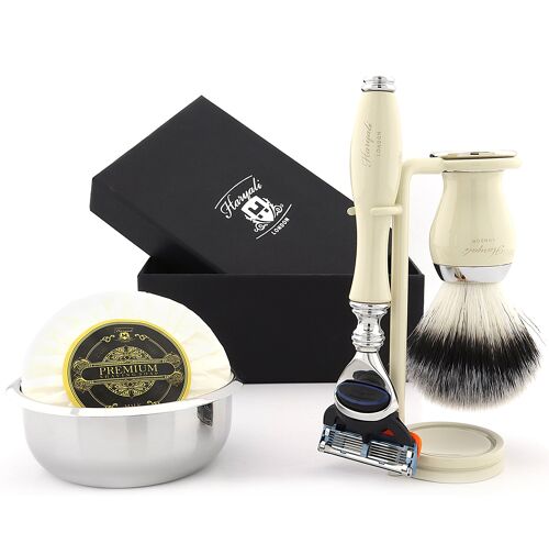 Haryali's Grace 2 Range Shaving Kit - Ivory - Synthetic Silver Tip - 5 Edge Razor