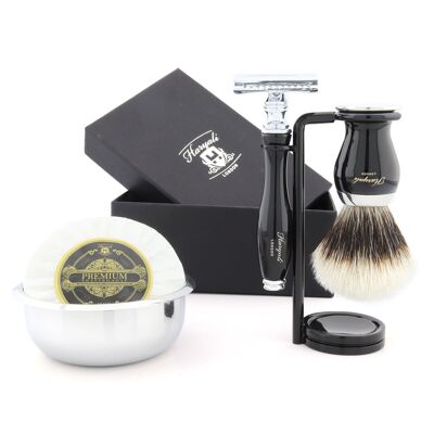 Kit de rasage Haryali's Grace 2 Range - Noir - Silver Tip Badger - Rasoir de sécurité à double tranchant