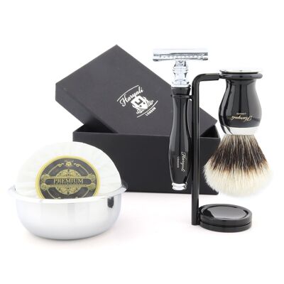 Kit de afeitado Haryali's Grace 2 Range - Black - Silver Tip Badger - Maquinilla de afeitar de seguridad de doble filo