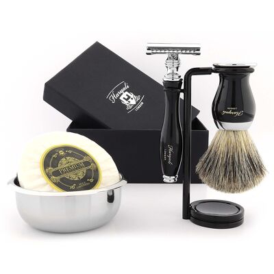Kit de afeitado Haryali's Grace 2 Range - Negro - Super Badger - Maquinilla de afeitar de seguridad de doble filo