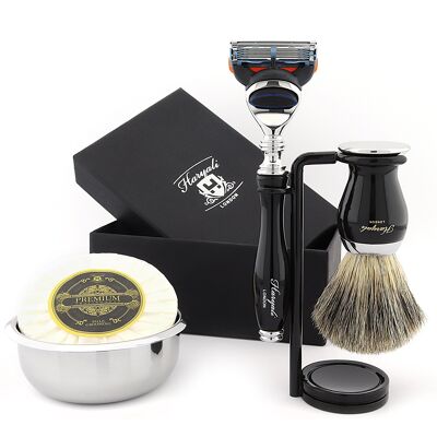 Kit de afeitado Haryali's Grace 2 Range - Negro - Super Badger - Maquinilla de afeitar de 5 filos