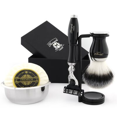 Kit de Rasage Haryali's Grace 2 Range - Noir - Pointe Argent Synthétique - Rasoir 3 Tranchants