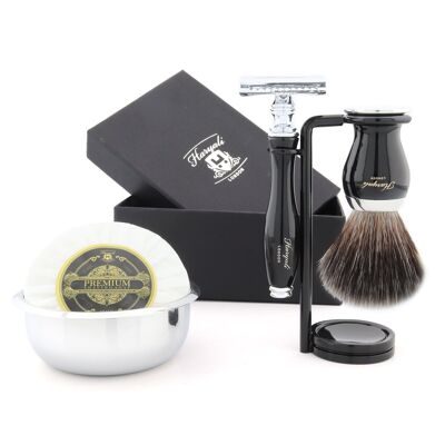 Kit de afeitado Haryali's Grace 2 Range - Negro - Negro sintético - Maquinilla de afeitar de seguridad de doble filo