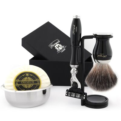 Kit de afeitado Haryali's Grace 2 Range - Negro - Negro sintético - Maquinilla de afeitar de 3 filos