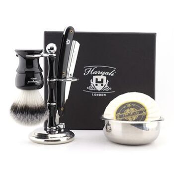 Haryali New Straight Razor Kit - Pas de personnalisation - Poils synthétiques à pointe argentée