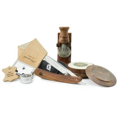 Kit de rasoir coupe-gorge Haryali - Manche en bois - Aucune personnalisation