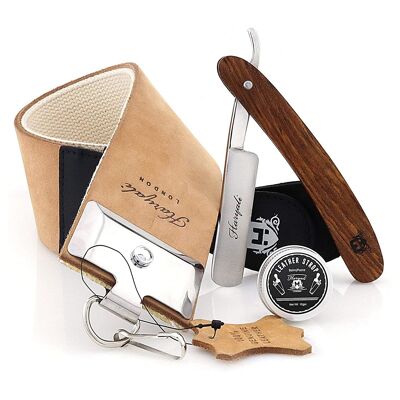Ensemble de rasoir droit Haryali - Manche en bois - Aucune personnalisation