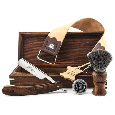 Kit de maquinilla de afeitar de borde recto de Haryali - Mango de madera - Sin personalización