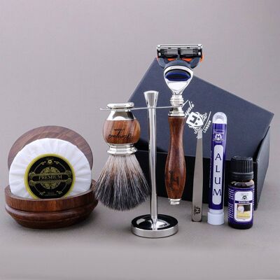 Kit de afeitado de la gama de madera de Haryali - Cabello negro sintético - Maquinilla de afeitar de 5 filos