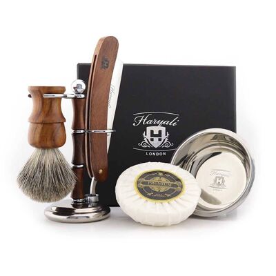 Haryali's Wooden Cut Throat Razor Kit - Sin personalización - Cut Throat Razor - Super Badger Hair