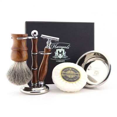 Haryali's Wooden Shaving Set - No Customization - Super Badger - Double Edge Safety Razor