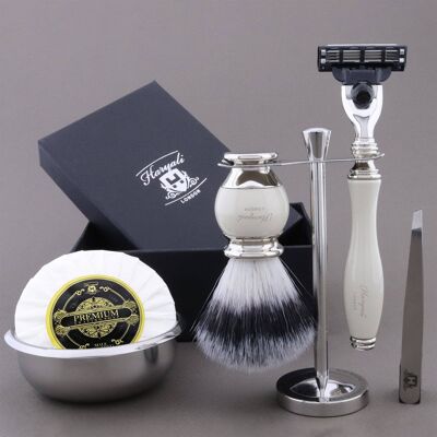 Haryali's Vase Range Shaving Kit - Ivory - Synthetic Silver Tip - 3 Edge Razor