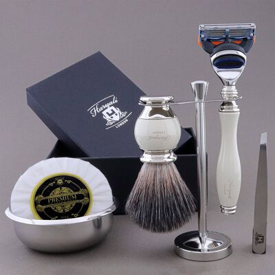 Haryali's Vase Range Shaving Kit - Ivory - Synthetic Black - 5 Edge Razor