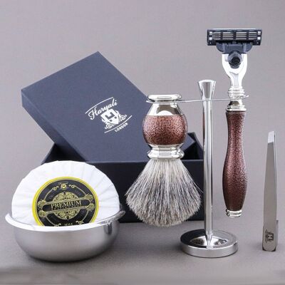 Haryali's Vase Range Shaving Kit - Maroon Antique - Super Badger - 3 Edge Razor