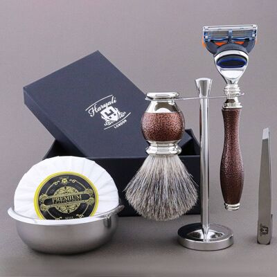 Haryali's Vase Range Shaving Kit - Maroon Antique - Super Badger - 5 Edge Razor