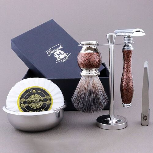 Haryali's Vase Range Shaving Kit - Maroon Antique - Synthetic Black - Double Edge Safety Razor