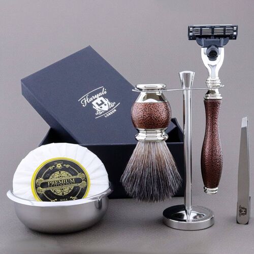 Haryali's Vase Range Shaving Kit - Maroon Antique - Synthetic Black - 3 Edge Razor