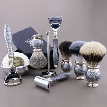 Haryali's Vase Range Kit de Rasage - Noir - Silver Tip Badger - Rasoir 3 Bords 4