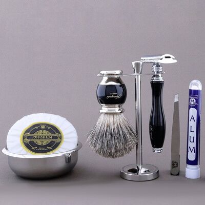 Haryali's Vase Range Rasierset – Schwarz – Super Badger – Double Edge Safety Razor