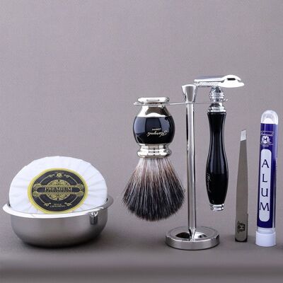 Kit da barba Haryali's Vase Range - Nero - Nero sintetico - Rasoio di sicurezza Double Edge