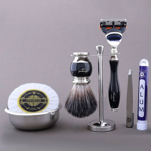 Haryali's Vase Range Shaving Kit - Black - Synthetic Black - 5 Edge Razor