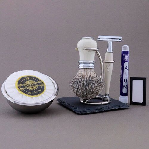 Haryali's Victoria Range Shaving Kit - Ivory - Super Badger - Double Edge Safety Razor