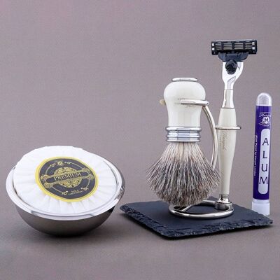 Haryali's Victoria Range Shaving Kit - Ivory - Super Badger - 3 Edge Razor