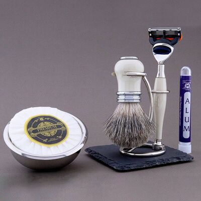 Haryali's Victoria Range Shaving Kit - Ivory - Super Badger - 5 Edge Razor