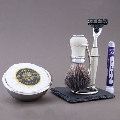 Kit de Rasage Haryali's Victoria Range - Ivoire - Noir Synthétique - Rasoir 3 Tranchants