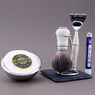 Haryali's Victoria Range Shaving Kit - Ivory - Synthetic Black - 5 Edge Razor