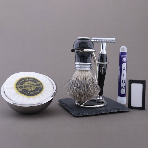 Haryali's Victoria Range Shaving Kit - Black - Super Badger - Double Edge Safety Razor