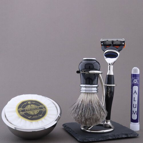 Haryali's Victoria Range Shaving Kit - Black - Super Badger - 5 Edge Razor