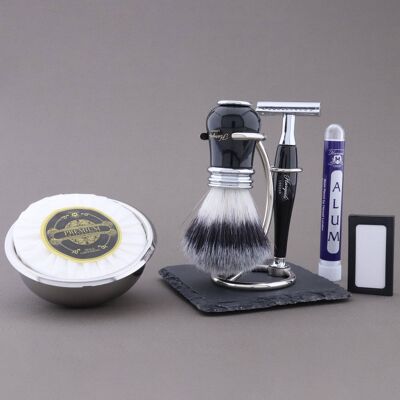 Haryali's Victoria Range Rasierset – Schwarz – Synthetische Silberspitze – Double Edge Safety Razor