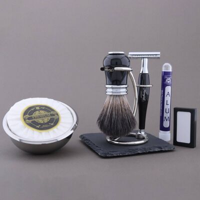 Kit da barba Haryali's Victoria Range - Nero - Nero sintetico - Rasoio di sicurezza Double Edge